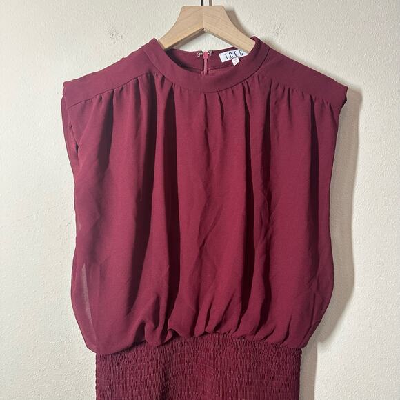 TCEC Maroon Chiffon Smocked Ruffle Dress Large Holiday Event Party - Picture 2 of 8